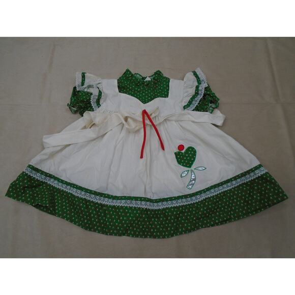 Vintage 80s Nana’s Pet JC Penney Green Heart Dress With Pinafore Apron Size 2T - Picture 1 of 12